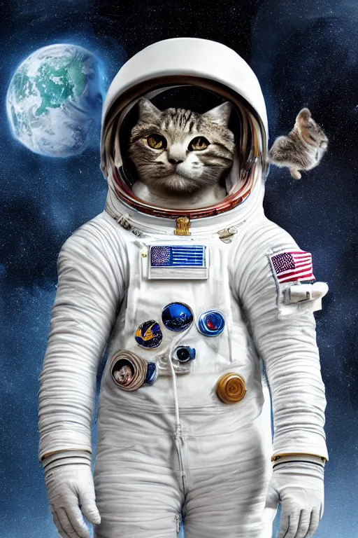Prompt: an astronaut cat by Kestius Kasparavicius , fine art with subtle redshift rendering
