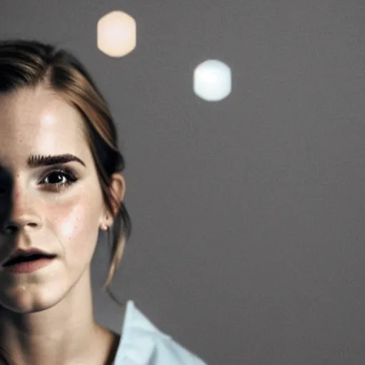 Image similar to photo, close up, emma watson in nurse scrubs, dim light, low light, fog, android cameraphone, snapchat story screenshot, 2 6 mm,