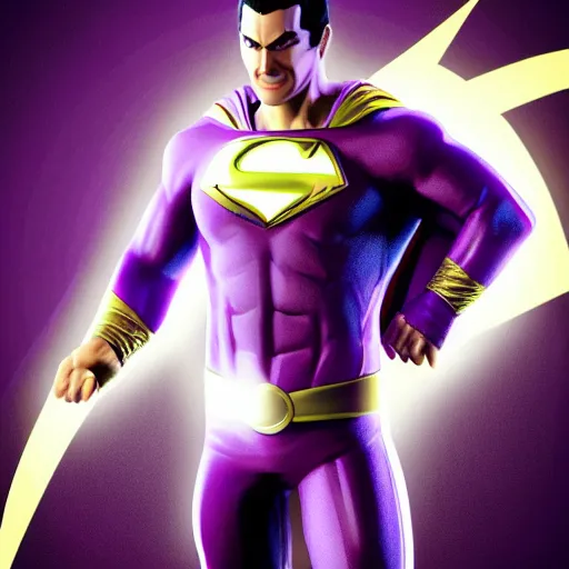 Prompt: dc shazam but his suit is purple very realistic details