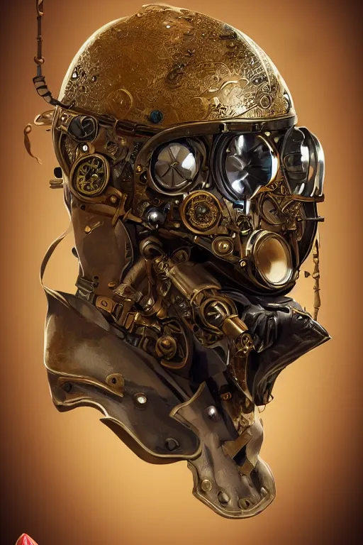 Image similar to steampunk helmet fantasy art mask robot ninja stylized digital illustration sharp focus, elegant intricate digital painting artstation concept art global illumination ray tracing advanced technology chaykin howard and campionpascale and cooke darwyn and davis jack