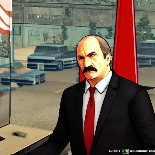 Prompt: Alexander Lukashenko in GTA 4 loading screen art