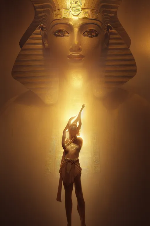 Image similar to egyptian god, light, intricate, elegant, volumetric lighting, digital painting, highly detailed, artstation, sharp focus, illustration, ruan jia, rutkowski