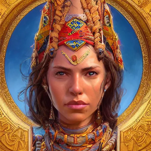 Prompt: an portrait of an happy female aztec, detailed, centered, digital painting, artstation, concept art, donato giancola, Joseph Christian Leyendecker, WLOP, Boris Vallejo, Breathtaking, 8k resolution, extremely detailed, beautiful, establishing shot, artistic, hyperrealistic, beautiful face, octane render