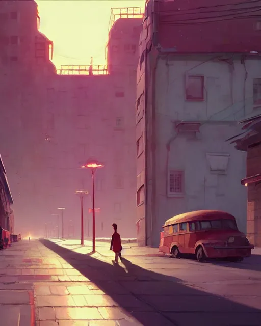 Prompt: a beautiful painting of old soviet city, by simon stalenhag, cory loftis, james gilleard, atey ghailan, makoto shinkai, goro fujita, studio ghibli, rim light, exquisite lighting, clear focus, very coherent, plain background, soft painting