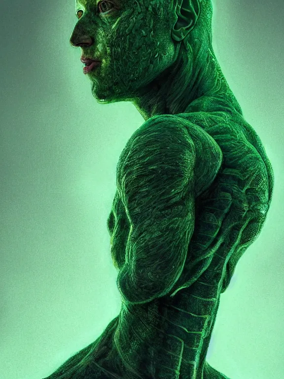 Prompt: portrait of a mark zuckerberg, skin peeling away to reveal bright green! reptile! skin!, forked tongue, art by ryo shiotani and greg rutkowski, intricate, beautiful, cinematic lighting, vintage art by serge ivanoff, high resolution, very detailed