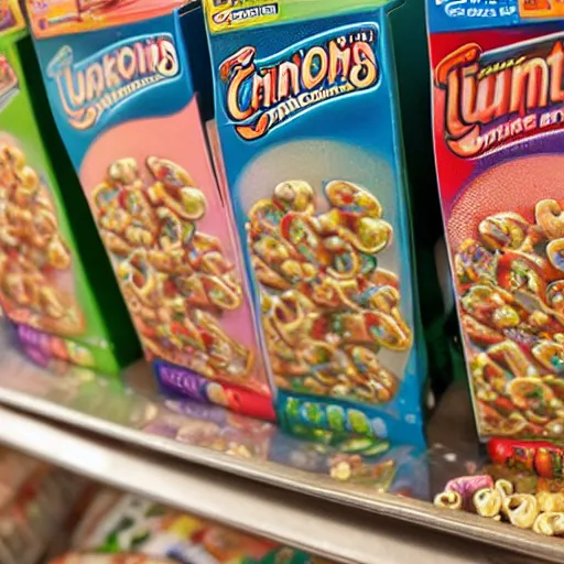 Image similar to a box of lucky charms cereal on a grocery store shelf