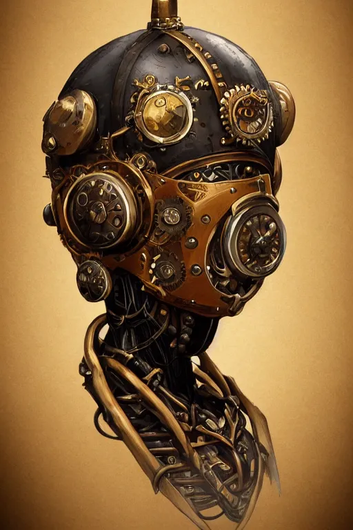 Image similar to steampunk helmet fantasy art mask robot ninja stylized digital illustration sharp focus, elegant intricate digital painting artstation concept art global illumination ray tracing advanced technology chaykin howard and campionpascale and cooke darwyn and davis jack