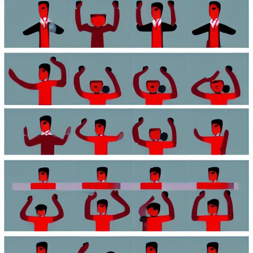 Image similar to an animation of the same man waving his arms shot frame by frame, separated into equally sized frames, from'animation types'