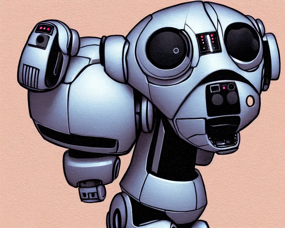 Prompt: a ( ( ( ( ( ( ( cute robot puppy cyborg ) ) ) ) ) ) ) illustration by greg rutowski!!!!!!!!!!!!!!!