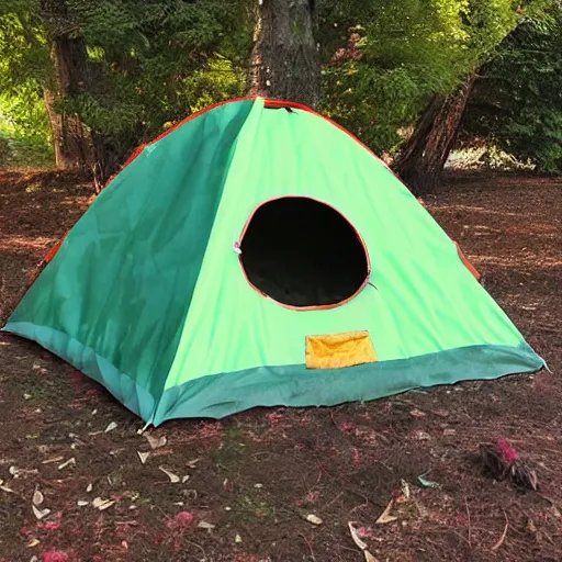 Prompt: a multi colored spraypainted camping tent