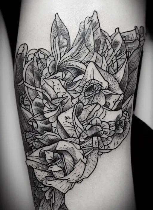 Image similar to tattoo flash art, black and white, by james jean