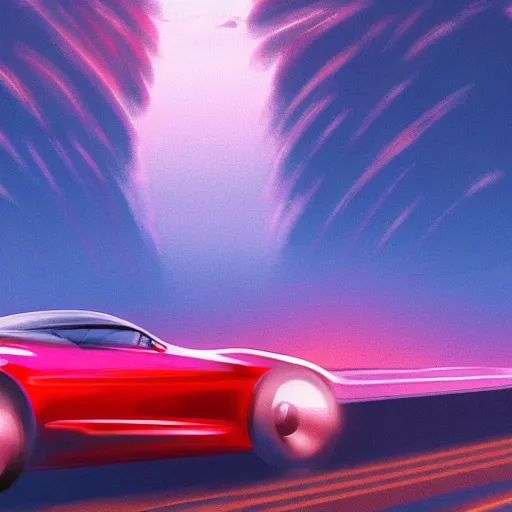 Image similar to a car driving along the pacific coast highway, midnight, synthwave, concept art, digital art, 8 k wallpaper, trending on artstation