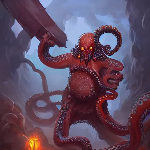Image similar to octopus barbarian, digital artstation painting 8k intricate dramatic light