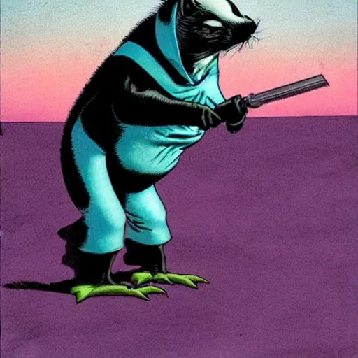 Image similar to a skunk that is blue by richard corben style