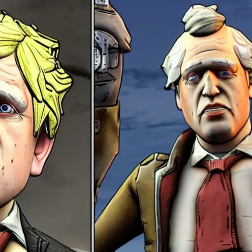 Prompt: Boris Johnson as a character in Borderlands, high detail