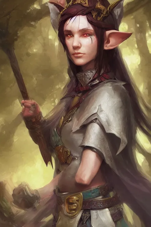 Image similar to dungeons and dragons elf cleric character closeup portrait, dramatic light, epic forest background, 2 0 0 mm focal length, painted by stanley lau, painted by greg rutkowski, painted by stanley artgerm, digital art, trending on artstation