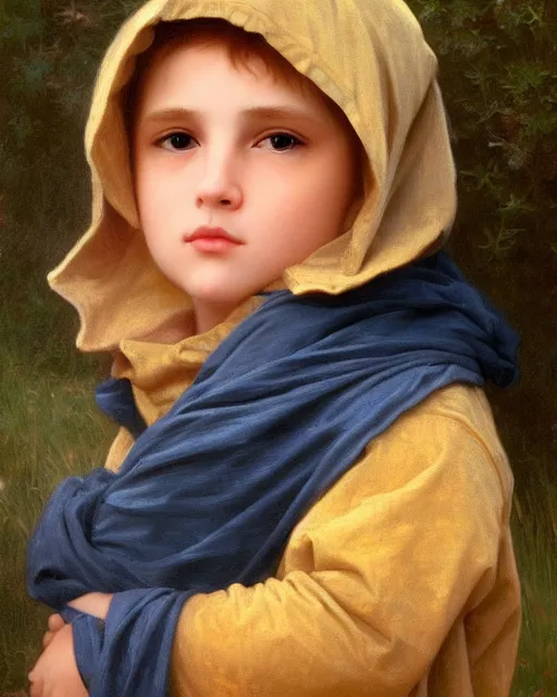 Prompt: beautiful glorious realistic oil painting of young kenny mccormick, bokeh, baroque style by bouguereau, sunset, highly detailed, 8 k intricate