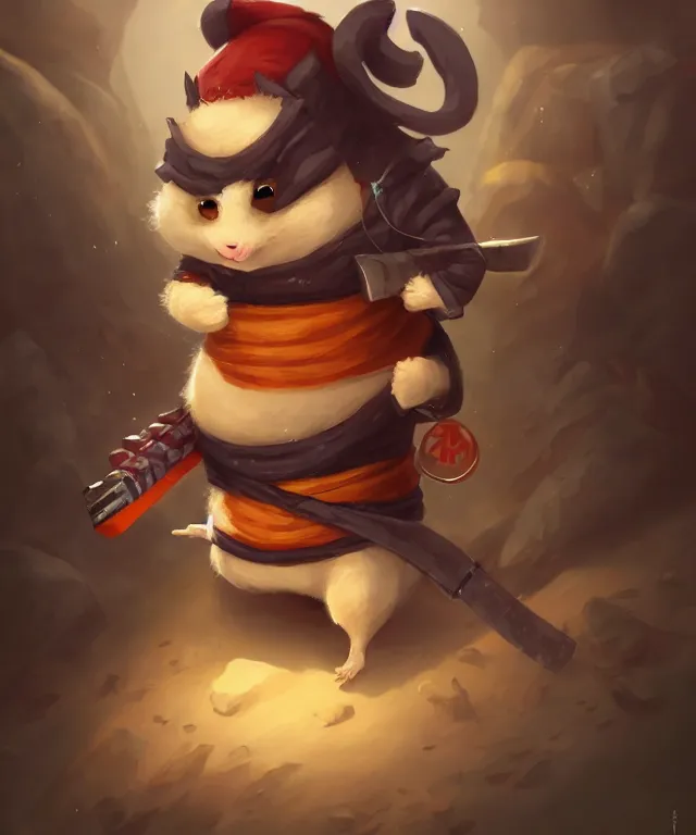 Image similar to anthropomorphic hamster ninja eating sushi, ninja outfit, standing in a beautiful landscape, cute and adorable, dnd character art portrait, matte fantasy painting, deviantart artstation, by jason felix by steve argyle by tyler jacobson by peter mohrbacher, cinematic lighting