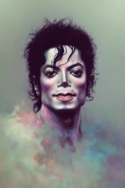 Prompt: A mystical mesmerizing 8k hyperrealistic Photo Portrait Michael Jackson transforming into a purple haze, soft, sharp focus, detailed, art by Greg Rutkowski and artgerm and Alphonse Mucha