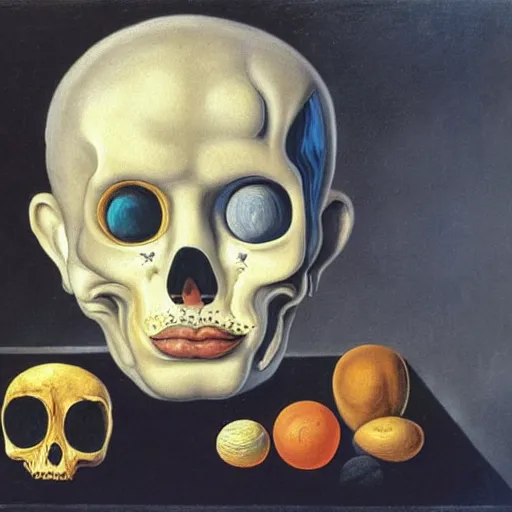 Image similar to benjamin netanyahu, memento mori, vanitas vanitatum omnia vanitas, by salvador dali and rene magritte