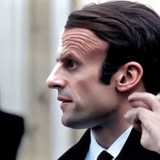 Image similar to Emmanuel Macron buzzing in American Psycho (1999)