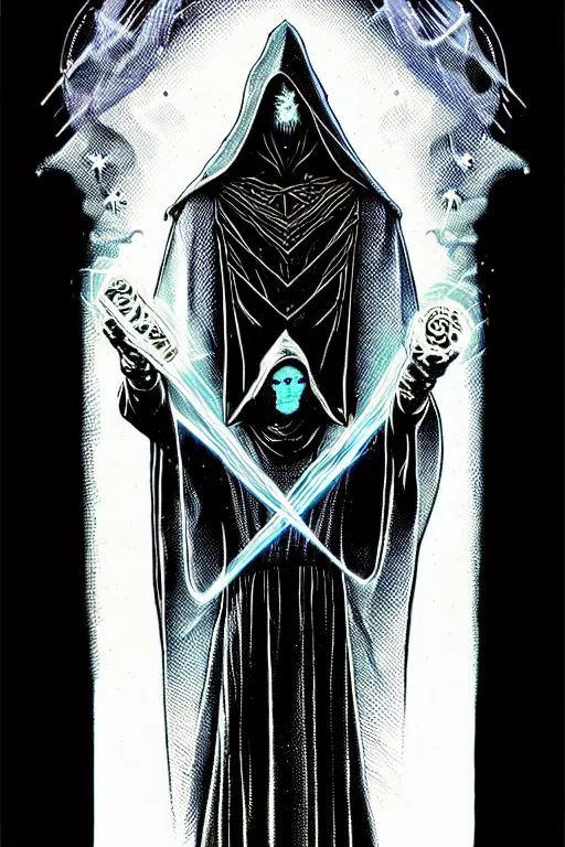 Image similar to cloaked wizard holding magic potion, high details, intricately detailed, by vincent di fate, inking, 3 color screen print, masterpiece, trending on artstation,, sharp, details, hyper - detailed, hd, 4 k, 8 k