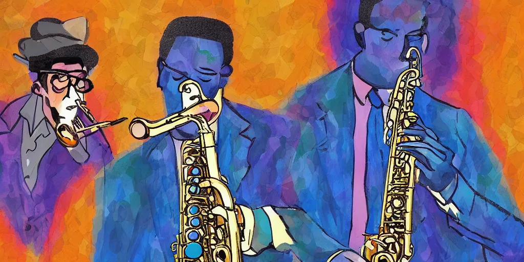 Image similar to the jazzman plays the saxophone, digital art style, illustration painting, 4 k,