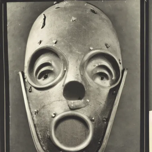 Image similar to photo portrait of 19 century brutal metal face mask cultist lord rich baron by Diane Arbus and Louis Daguerre