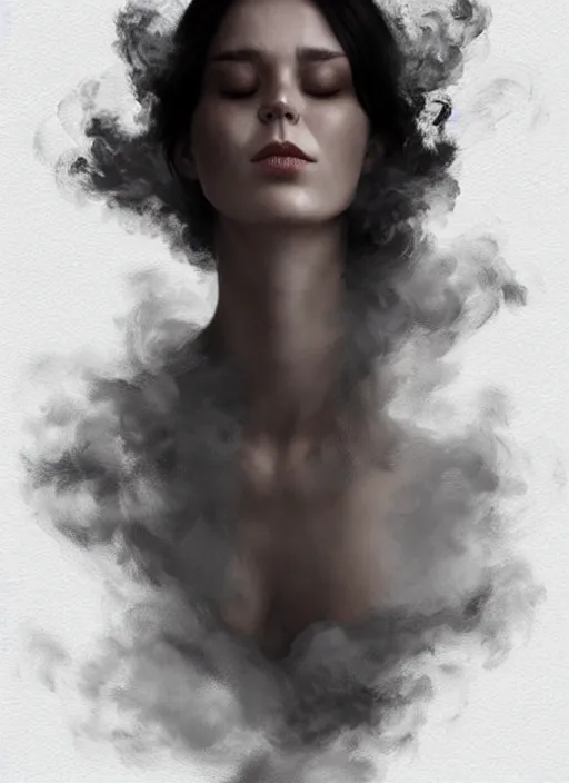 Image similar to fullbody portrait of finnish woman made partly out of smoke vanishing slowly as an smoke to the air, realistic smoke, elegant, highly detailed, digital illustration, trending in artstation, trending in pinterest, glamor pose, concept art, smooth, sharp focus, art by artgerm and greg rutkowski