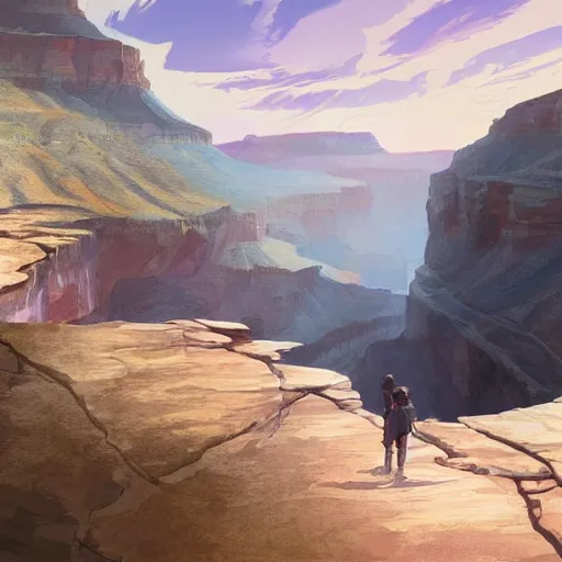 Prompt: concept art painting of a grand canyon with ocean inside, giant river, with unfinished bridge under construction, realistic, detailed, cel shaded, in the style of makoto shinkai and greg rutkowski and james gurney