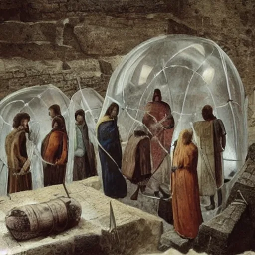 Image similar to medieval people encased in a glacial prison