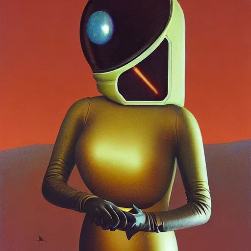 Prompt: portrait An astronaut girl wearing helmet with black latex suit, Edward Hopper and James Gilleard, Zdzislaw Beksinski, Mark Ryden, Wolfgang Lettl highly detailed