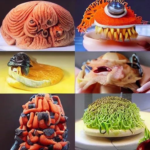 Image similar to strange and disgusting food, that is also futuristic