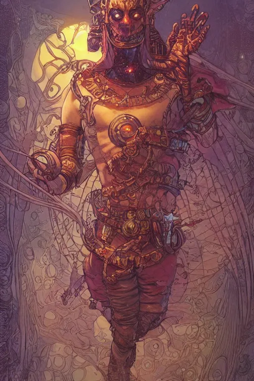 Image similar to magical mystical amazing trading card art of Salamandroid comic book character by Ethan Van Sciver, beautifully lit, hyperdetailed, beautiful lighting, featured on artstation, cgsociety, by James Jean, Moebius, cory loftis, craig mullins, rutkowski, Mucha Klimt and Tom Bagshaw