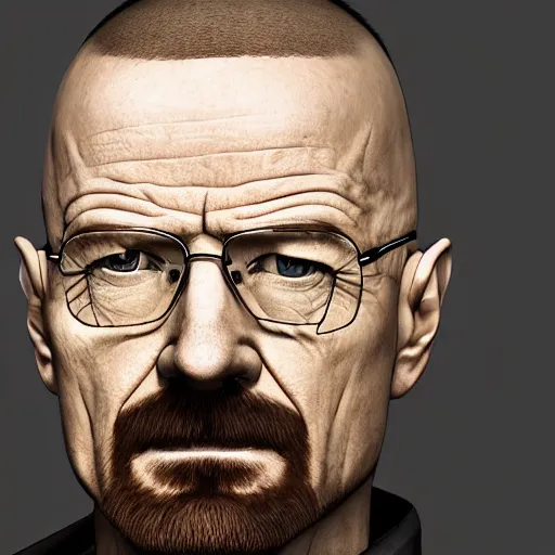 Image similar to Walter White with bussin haircut, face shot, portrait, detailed face, close-up, realistic, lifelike, cinematic, studio lighting,