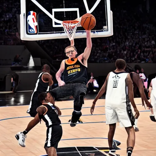 Image similar to photograph of stephen hawking dunking, highlights of the 2 0 1 9 nba slam dunking contest