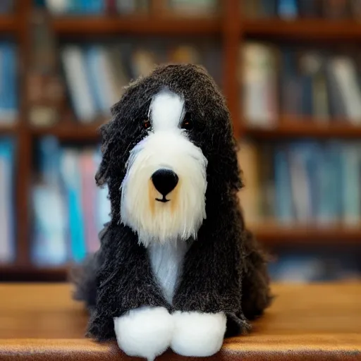 Prompt: bearded collie stuffed animal programmer types on the computer programming, cute, adorable, fluffy, digital art, UE5,