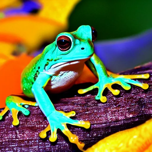 Prompt: photo orange and teal!! frog