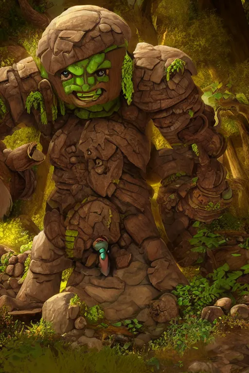 Image similar to zelda fantasy art giant golem troll wood rock greeble gemstone, global illumination ray tracing hdr fanart arstation by sung choi and eric pfeiffer and gabriel garza and casper konefal