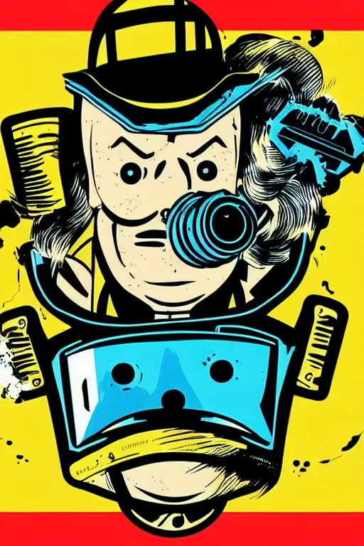 Image similar to fallout 7 6 retro futurist illustration art by butcher billy, sticker, colorful, illustration, highly detailed, simple, smooth and clean vector curves, no jagged lines, vector art, smooth andy warhol style