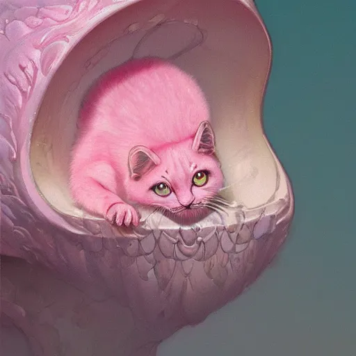 Image similar to Pink cat mushroom, intricate, highly detailed, digital painting, artstation, concept art, smooth, sharp focus, illustration, Unreal Engine 5, 8K, art by artgerm and greg rutkowski and alphonse mucha