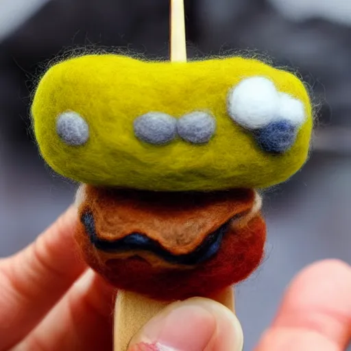 Image similar to a needle felted burger needle felting art.