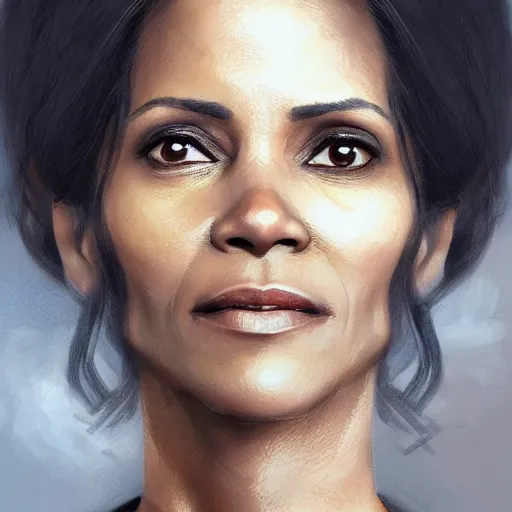 Image similar to portrait of maci holloway, first woman elected as president in usa, cold but beautiful, about 3 5 years old, highly detailed, mix of halle berry and julia roberts gong li,, artstation hd, deviantart, by artgem, greg rutkowski