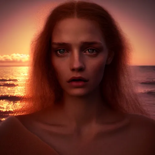 Image similar to photographic portrait of a stunningly beautiful latin renaissance female in soft dreamy light at sunset, beside the ocean, soft focus, contemporary fashion shoot, in a denis villeneuve and tim burton movie, by edward robert hughes, annie leibovitz and steve mccurry, david lazar, jimmy nelsson, extremely detailed, breathtaking, hyperrealistic, perfect face, octane render