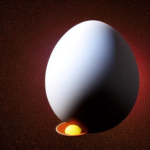 Image similar to a galactic egg is cracked open and the yolk slowly drops out. the yolk is earth. digital art, 3 d render, dramatic lighting, comedy, science fiction