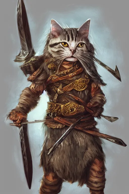 Prompt: Very detailed painted Dungeons & Dragons portrait of a cat warrior wielding an axe, trending on artstation, artstationHD, artstationHQ, 4k, 8k