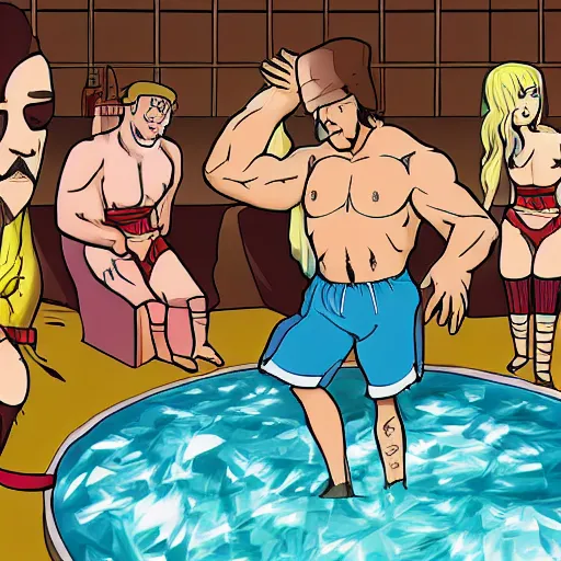 Image similar to saul Goodman oil wrestling walter white anime style