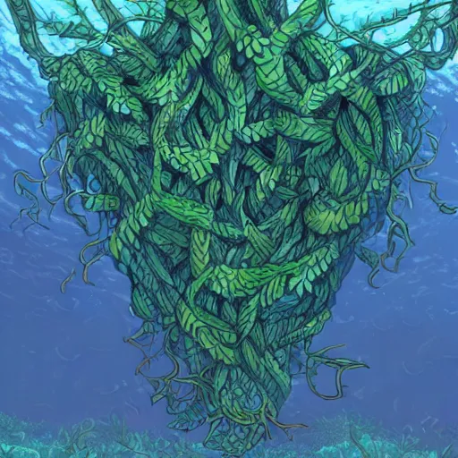 Image similar to A gigantic chest covered in vines underwater, Trending on Artstation,Digital art.