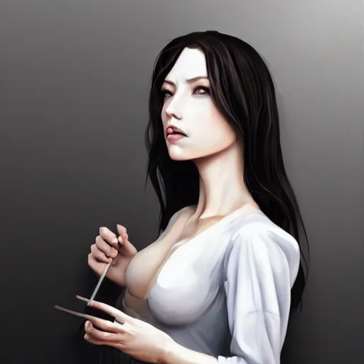 Image similar to a painting of a woman in a white shirt, a character portrait by Artgerm, cg society contest winner, fantasy art, reimagined by industrial light and magic, poster art, concert poster