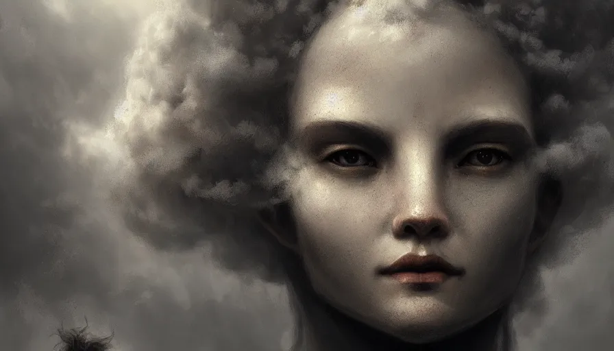 Image similar to face in the clouds, face made out of clouds, fantasy, dramatic, intricate, elegant, highly detailed, digital painting, artstation, concept art, smooth, sharp focus, illustration, art by gustave dore, octane render